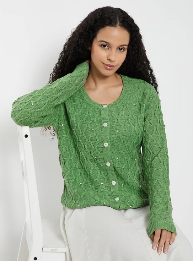 Women Jacquard Embellished Cardigan